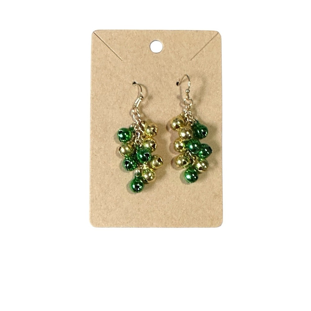 Green Gold Jingle Bell Cluster Drop Earrings Holiday Christmas Dangle Fishhook